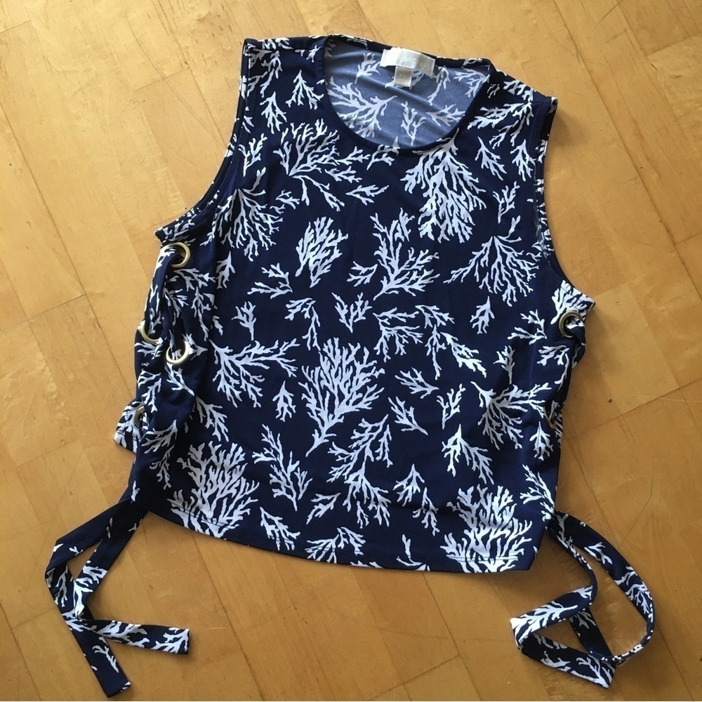 Michael Kors Navy and White Coral Print Tank Top